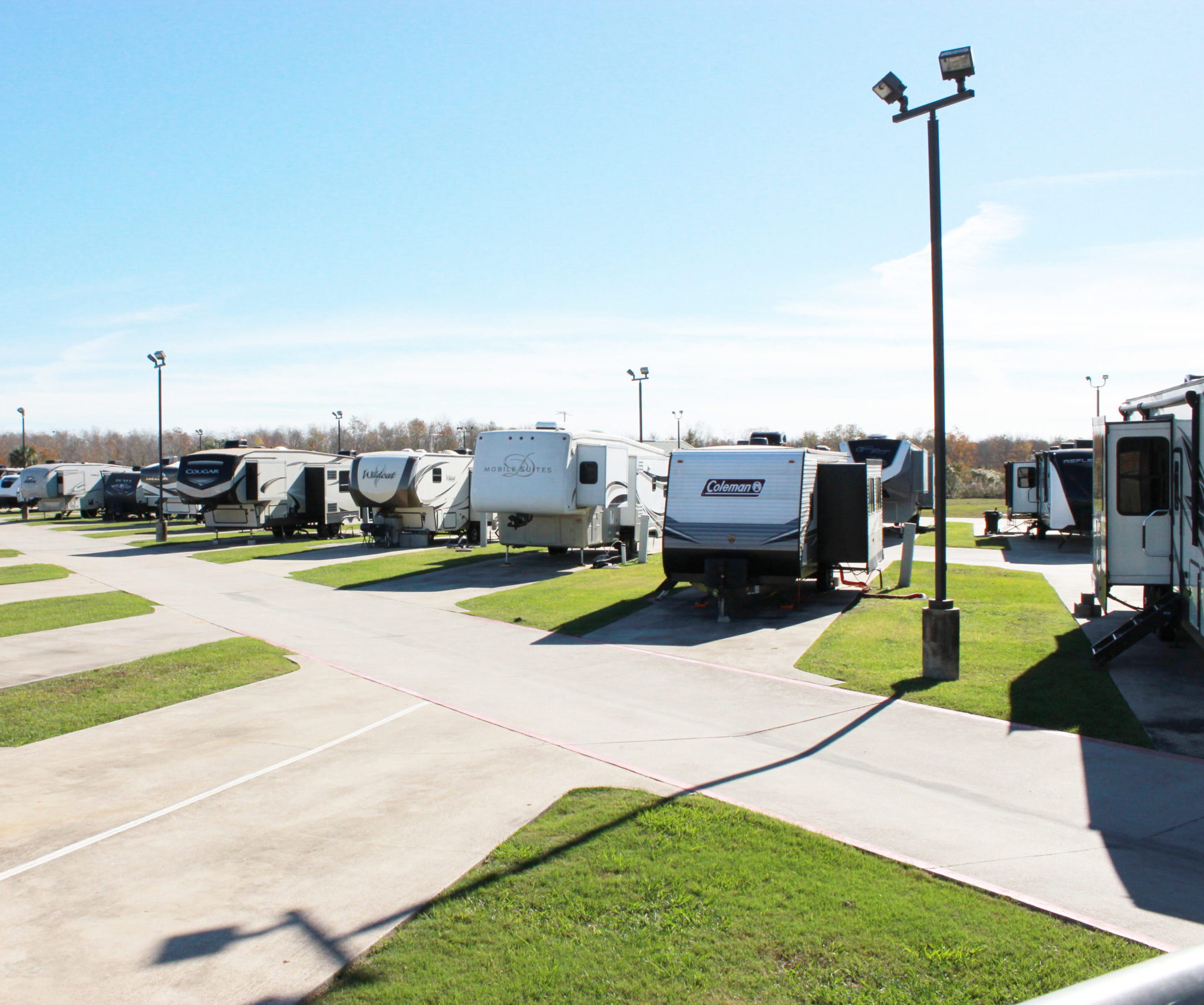 Image of the spacious RV sites at Port Arthur RV resort